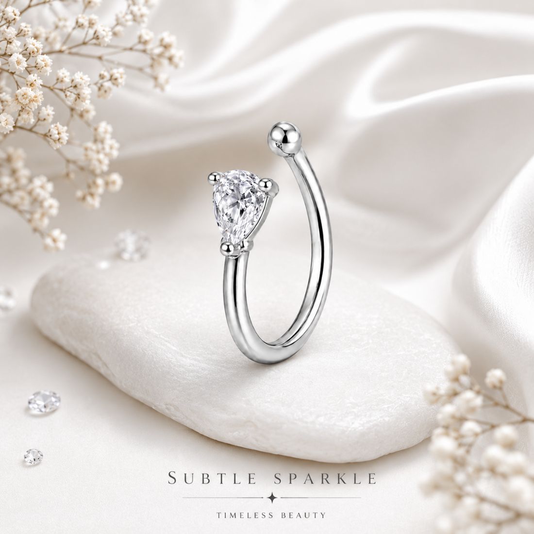 Rhodium Plated Non Piercing Nose Pin
