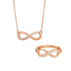 Rose Gold  Plated Infinity Pendant Necklace & Adjustable Ring Set