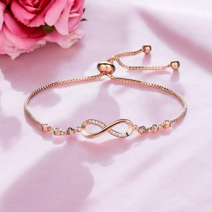 Infility Love Rose Gold Plated Adjustable Charm Bracelet for Women and Girls| Valentine Gift