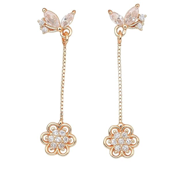Elegant Rose Gold Floral Drop With American Diamond Earrings with Butterfly Studs For Girls And Women |Gifts For Girls | Marriage Gifts |