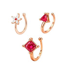 Rose Gold Red Stone Non Piercing Nose Pin Set for Women