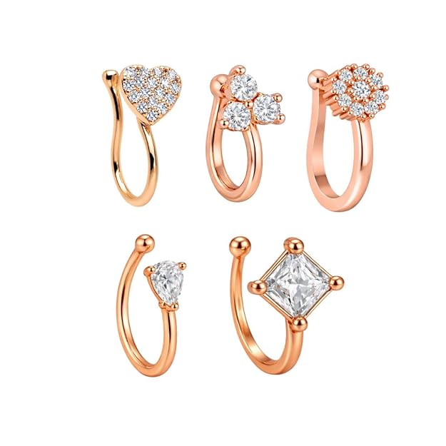 Rose Gold American Diamond Non Piercing Nose Pin for Women