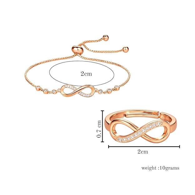 Rose Gold Infinity Bracelet & Ring Set