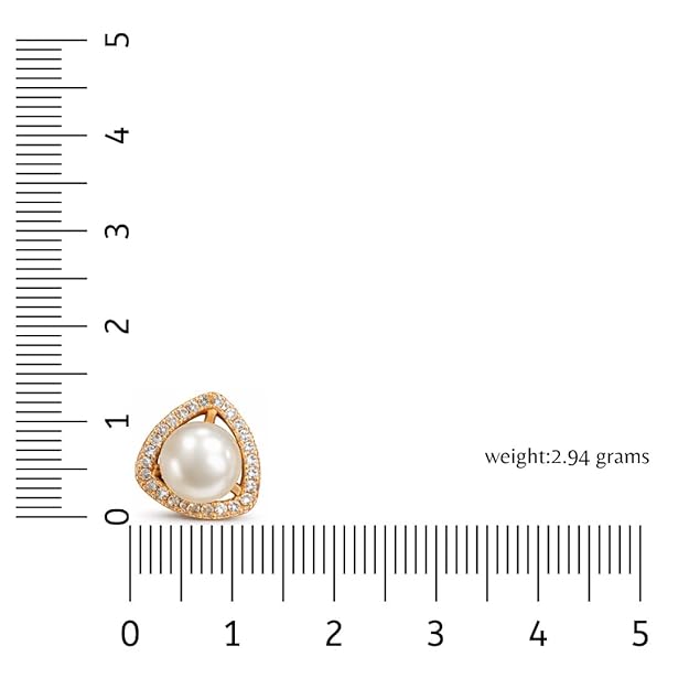 Rose Gold Plated Triangular Design Pearl Stud Earrings With American Diamond for Women And Girls