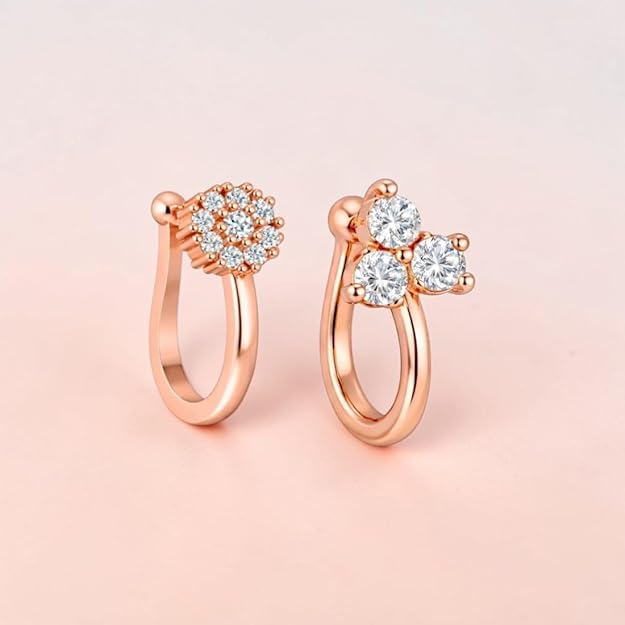 Rose Gold American Diamond Non Piercing Nose Pin for Women