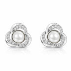 Nilu's Collection Silver Plated Pearl Stud Earrings With American Diamond for Women And Girls