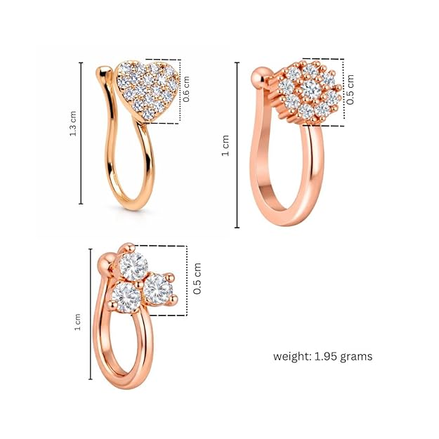 Rose Gold American Diamond Non Piercing Nose Pin Set