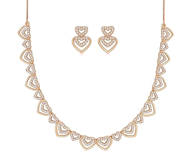 Rose Gold Plated AD Stone Necklace And Pair Of Earrings for Women | Special Occasions, Wedding, Engagement, Dating | Anti Tarnish | Gift for Her | Long Lasting Shine