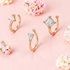 Rose Gold American Diamond Non Piercing Nose Pin Set for Women