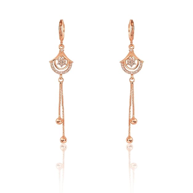 Rose Gold Long Earrings, American Diamond Studded Lightweight Drop Earrings for Women and Girls (rose)