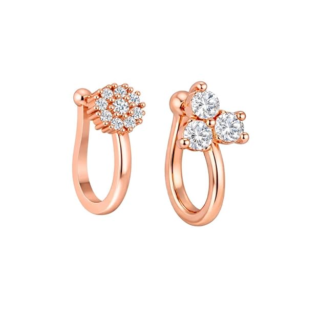 Rose Gold American Diamond Non Piercing Nose Pin for Women