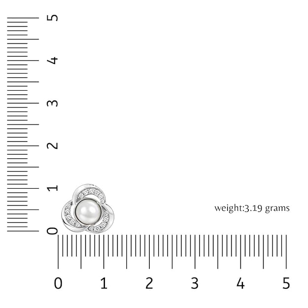 Nilu's Collection Silver Plated Pearl Stud Earrings With American Diamond for Women And Girls