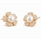 Pearl Pop Stud Earrings |Rose Gold Plated Floral Design Earrings