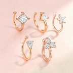 Rose Gold American Diamond Non Piercing Nose Pin Set for Women