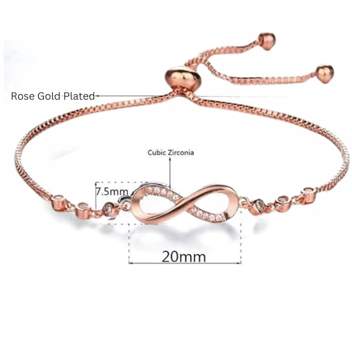 Infility Love Rose Gold Plated Adjustable Charm Bracelet for Women and Girls| Valentine Gift
