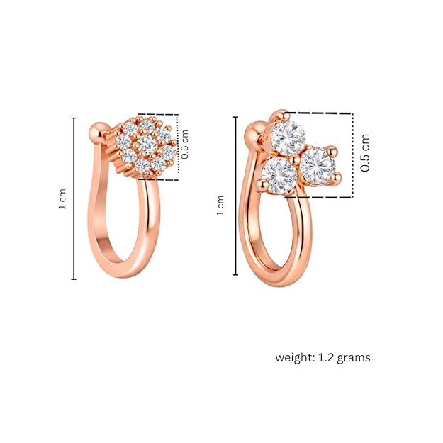 Rose Gold American Diamond Non Piercing Nose Pin for Women