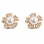 Pearl Pop Stud Earrings |Rose Gold Plated Floral Design Earrings