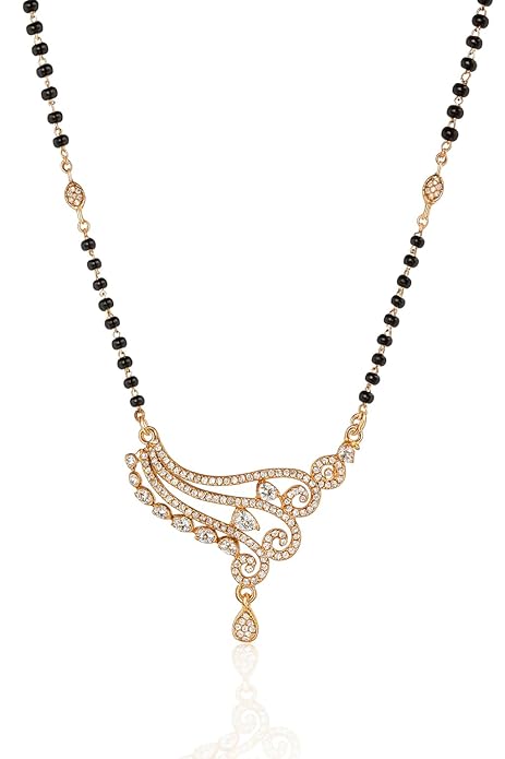 American Diamond Rose Gold Plated Designer Mangalsutra Pendant with chain for Girls and Women