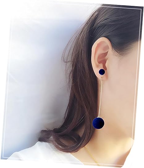 Blue Velvet Plush Ball Korean Style Earrings