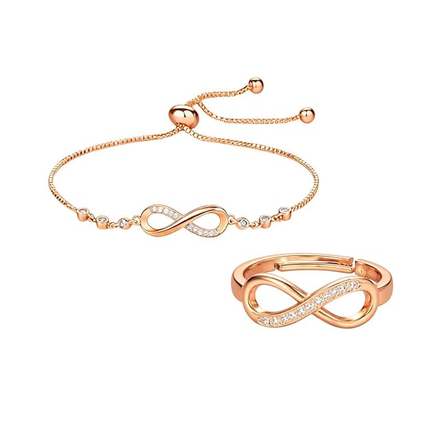 Rose Gold Infinity Bracelet & Ring Set