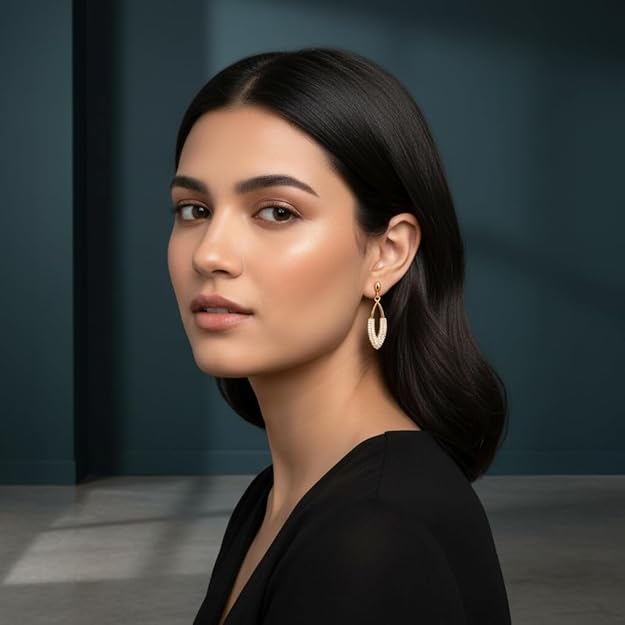 Nilu's Collection Rose Gold Plated American Diamond Drop Earrings for Women And Girls