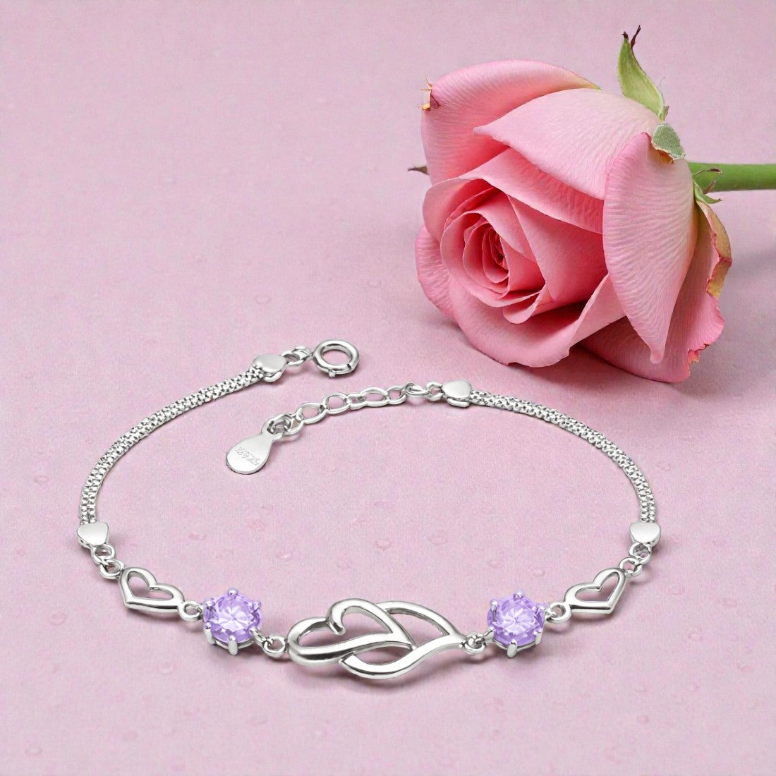 Silver Plated Infinity Love Pendant Bracelet Set