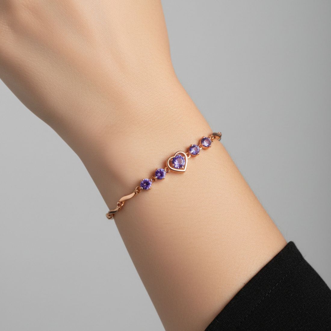 Rose Gold Plated Heart Design Bracelet with American Diamonds For Women And Girls | Anti-Tarnish | Anti-Allergy | Gift For Her