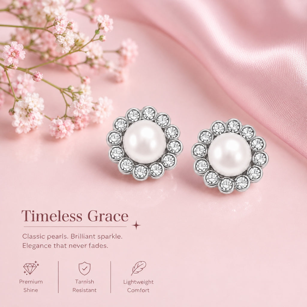 Silver Plated Pearl Stud Earrings