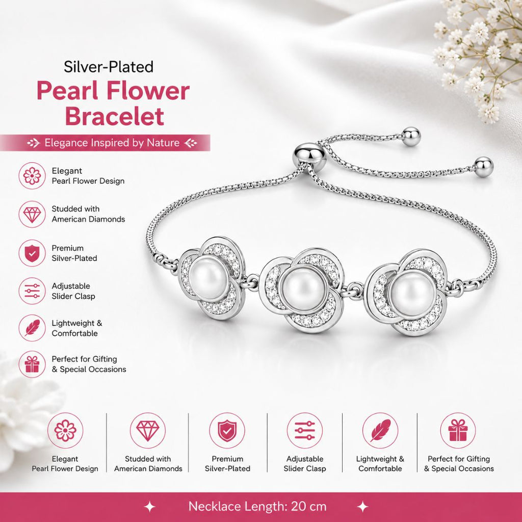 silver Pearl Floral Bracelet