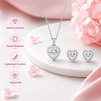 Silver Heart Pendant With Earrings For Women