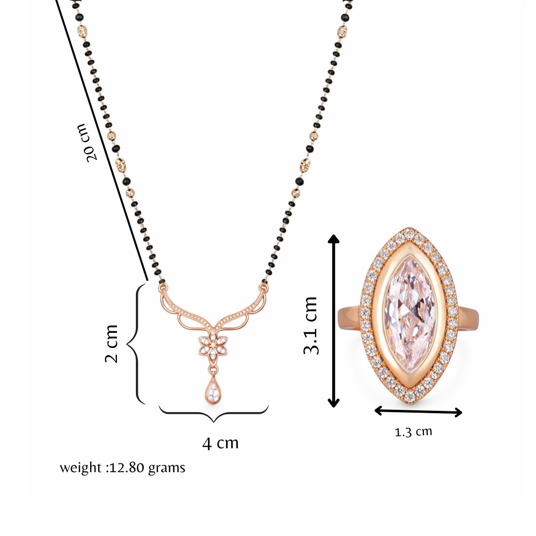 Rose Gold Mangalsutra Ring Set For Women