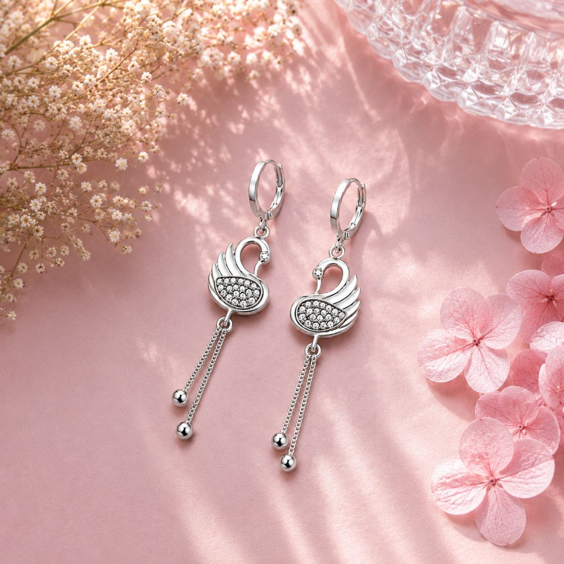 Silver Swan Dangle Earrings For Women
