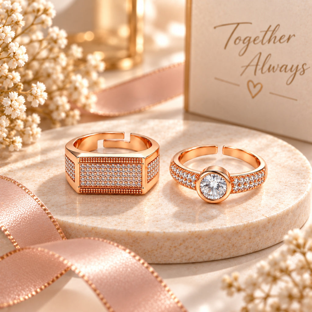 Rose Gold Solitaire Couple Rings for Men & Women