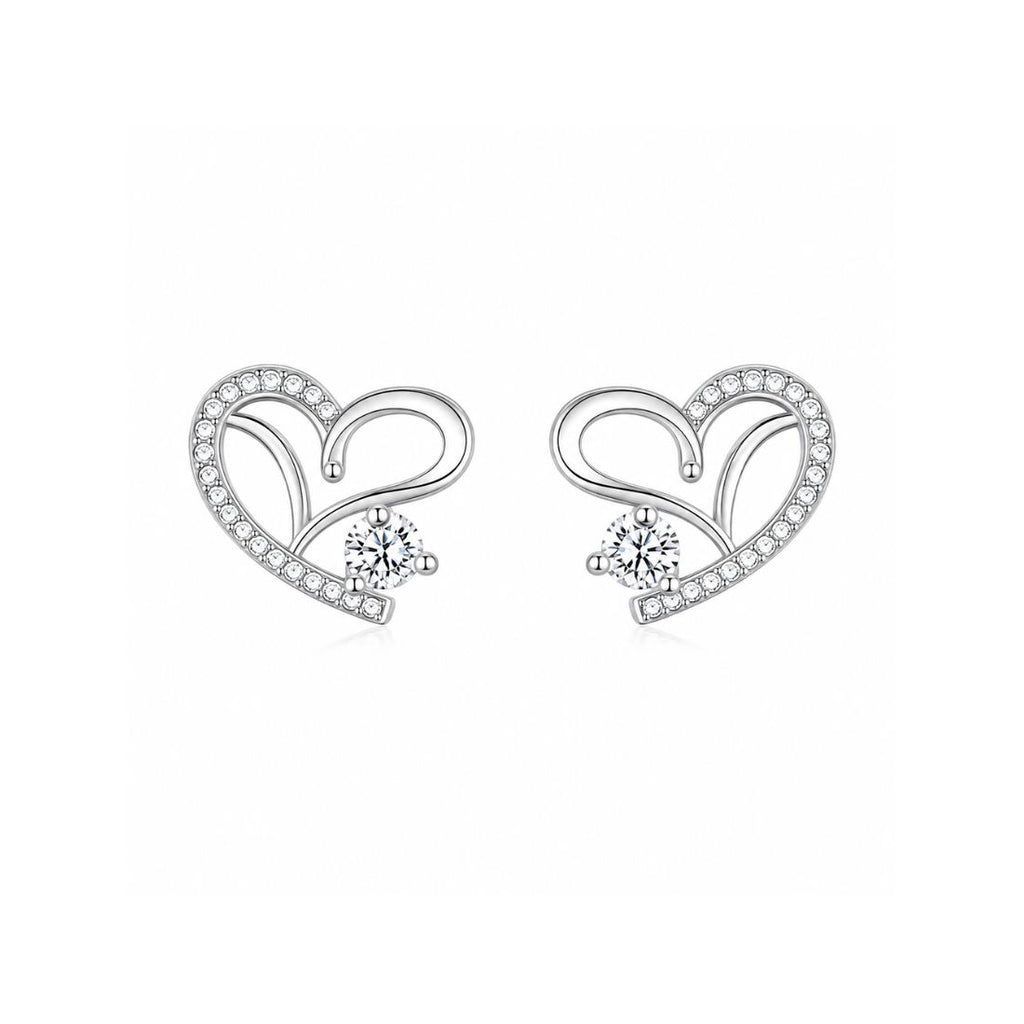 Silver Heart Necklace With Stud Earrings