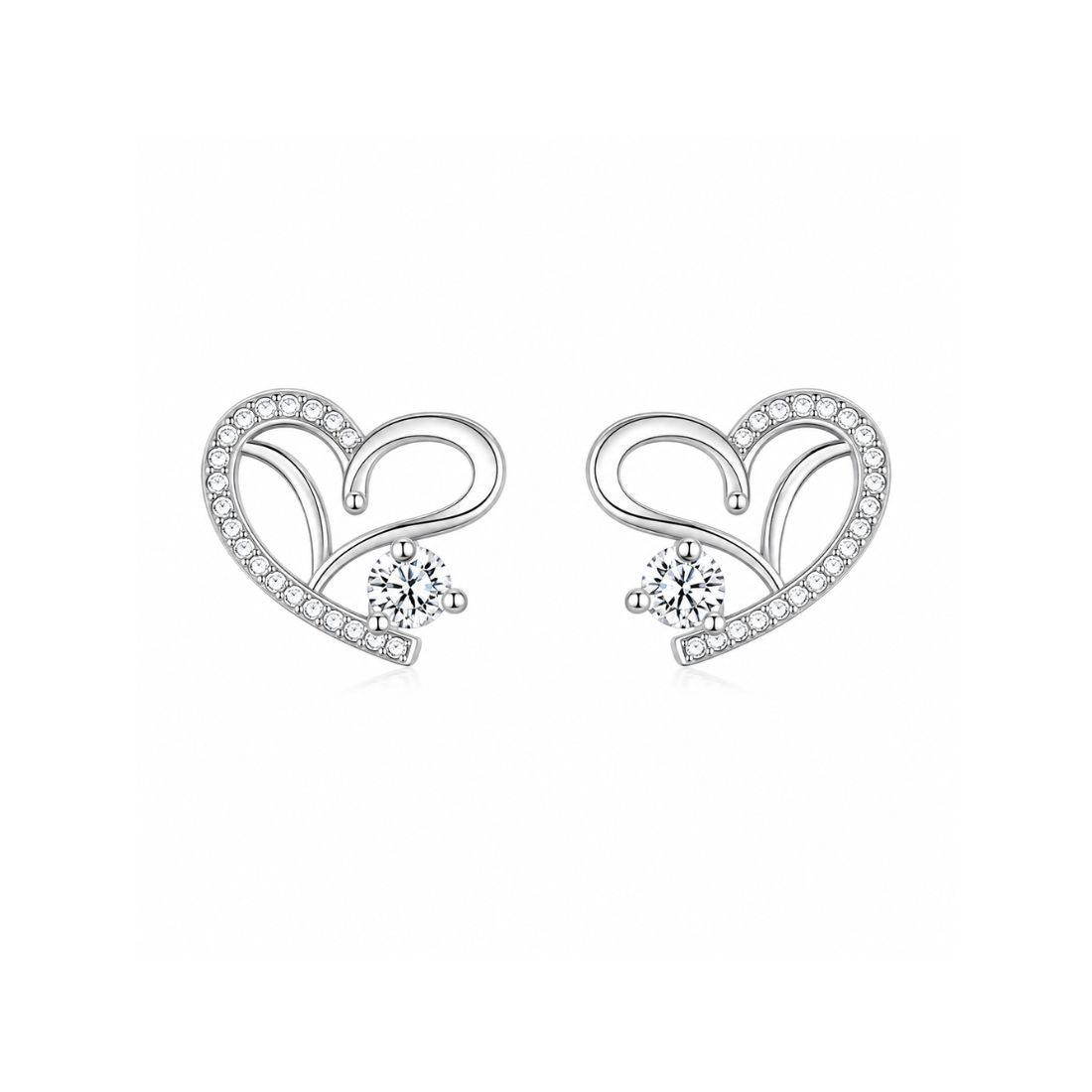 Silver Heart Necklace With Stud Earrings