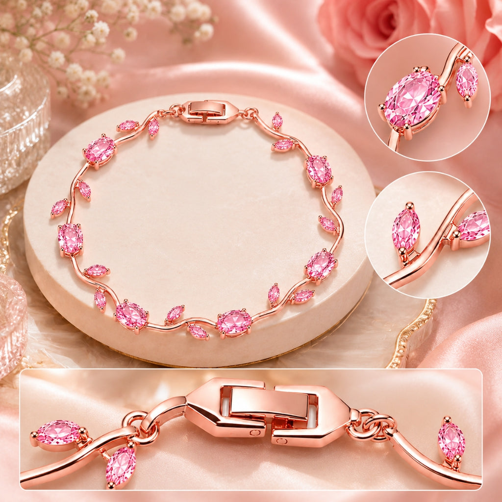 Rose Gold Plated Pink Tulip Floral Bracelet |Bracelet Size : 2.4-2.6