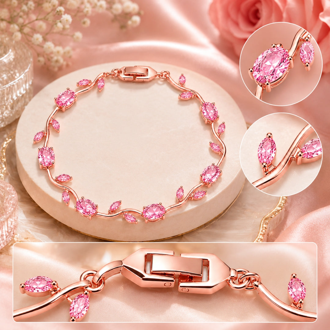 Rose Gold Plated Pink Tulip Floral Bracelet |Bracelet Size : 2.4-2.6