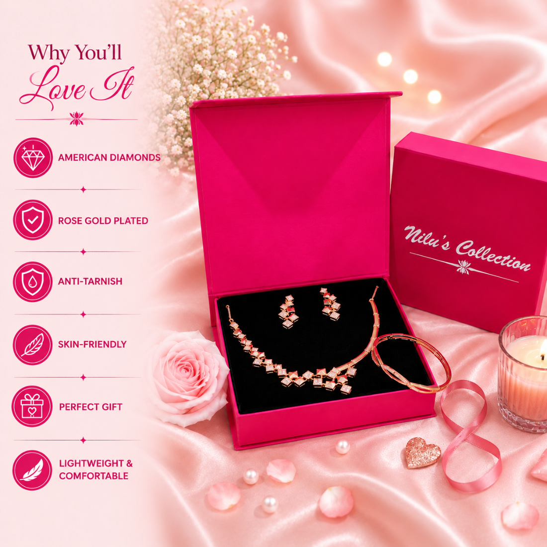 Rose Gold Jewelry Gift Set for Women