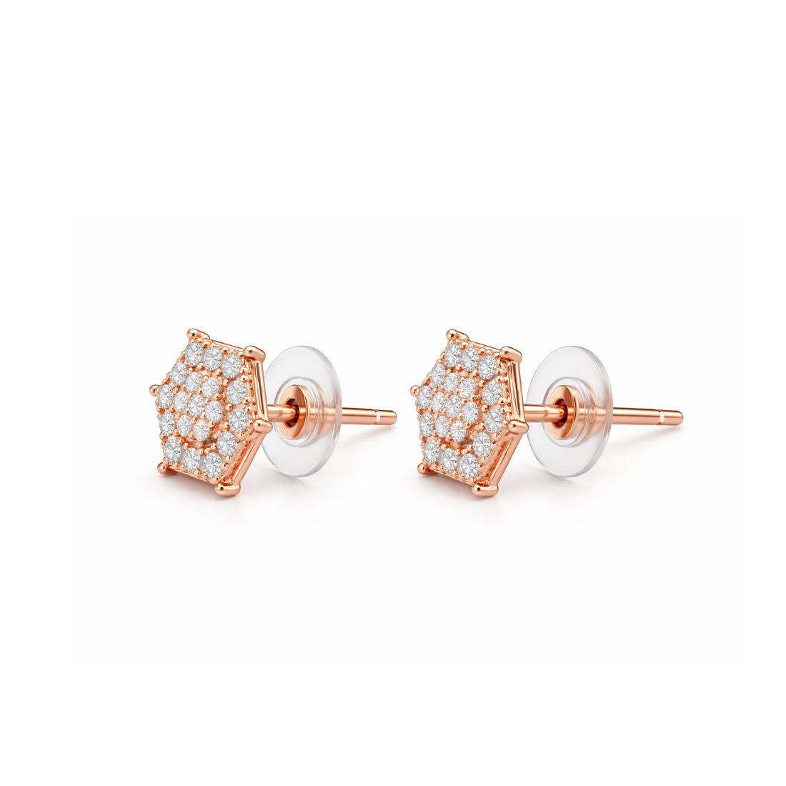 Nilu's Collection Rose Gold Plated American Diamond Hexagon Stud Earrings For Women And Girls