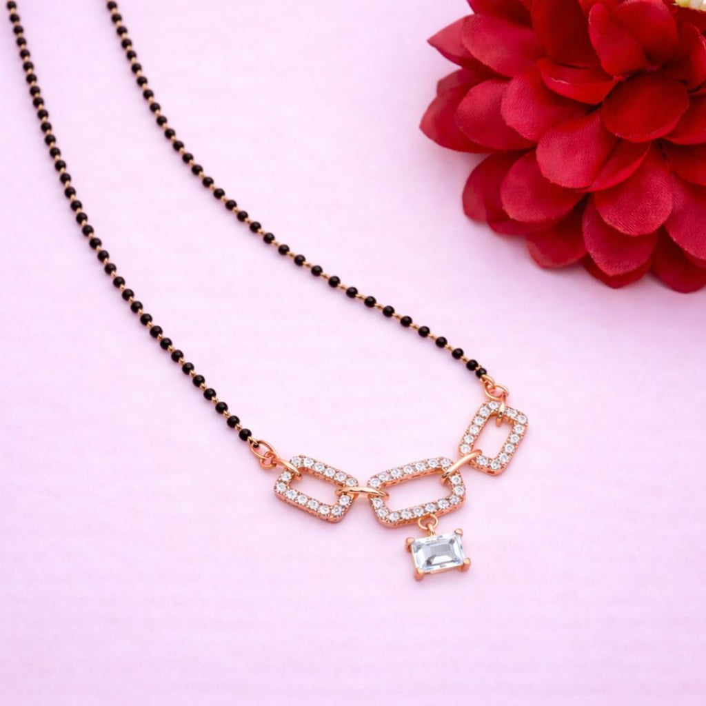 Nilu's Collection Rose Gold Plated Mangalsutra With Black Bead Chain For Women