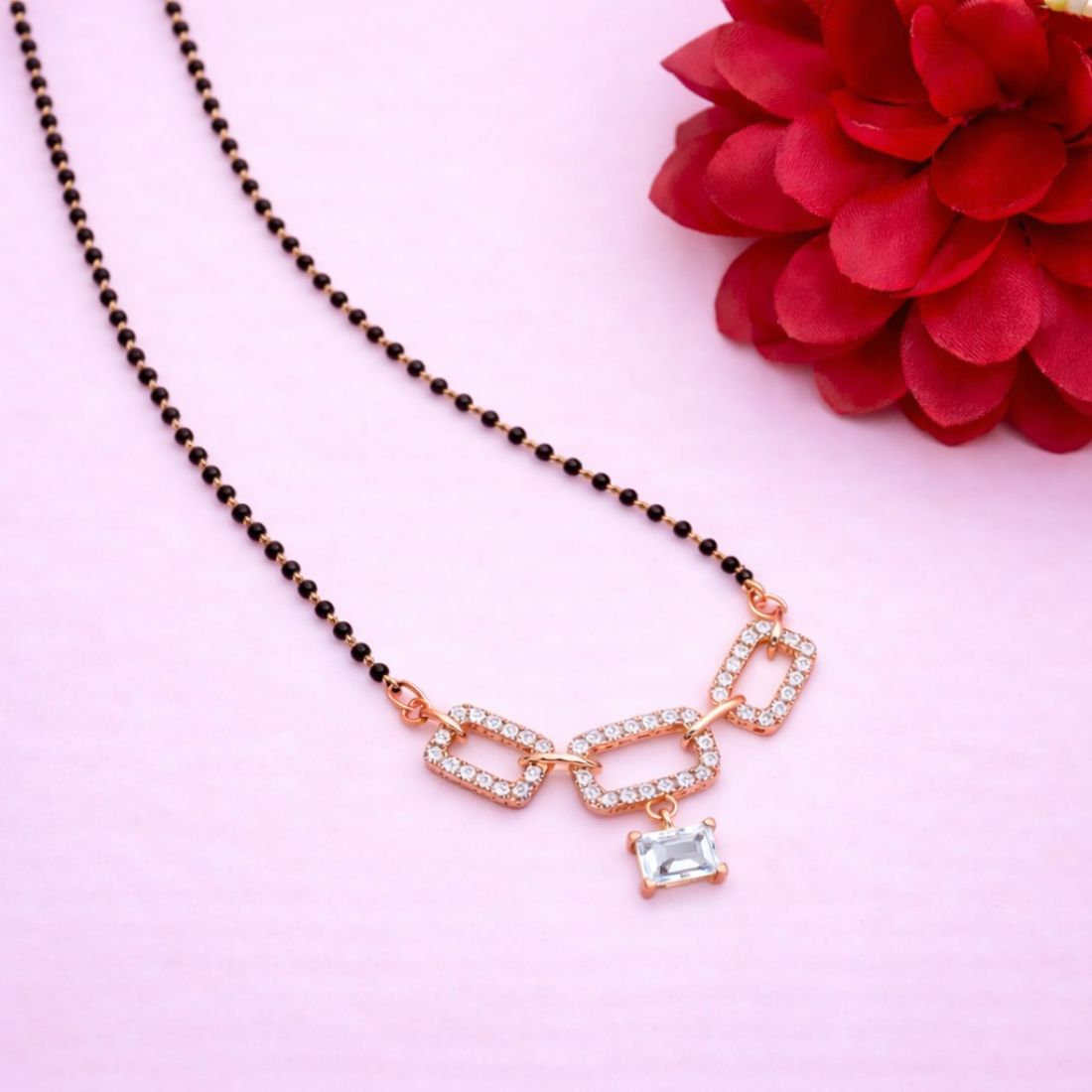 Nilu's Collection Rose Gold Plated Mangalsutra With Black Bead Chain For Women