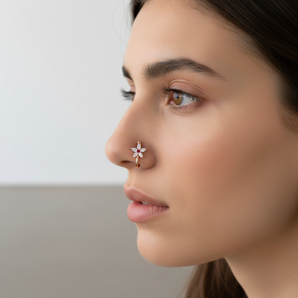 Rose Gold Floral Non-Piercing Nose Pin