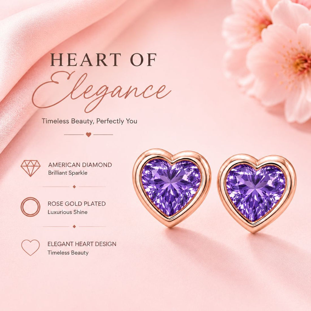 Rose Gold Purple Heart Earrings