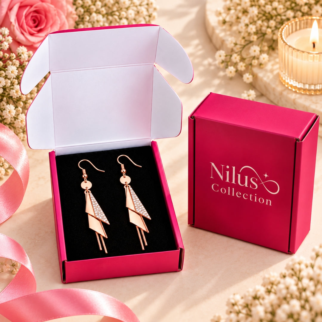 Rose Gold Plated Long Dangle Earrings For Women