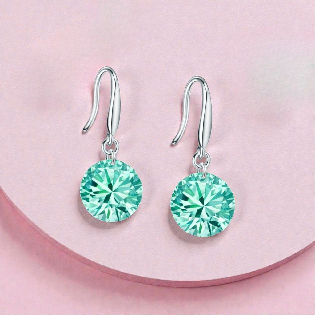 Silver Plated Green Stone Drop Earrings