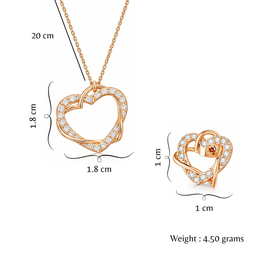 Rose Gold Plated Heart Shape Pendant With Matching Earring