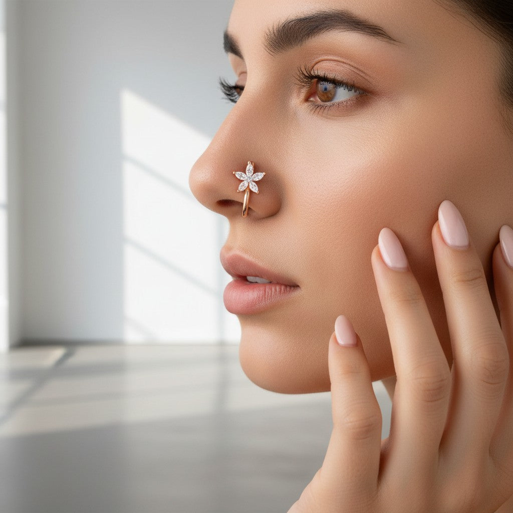 Rose Gold Floral Non Piercing Nose Pin
