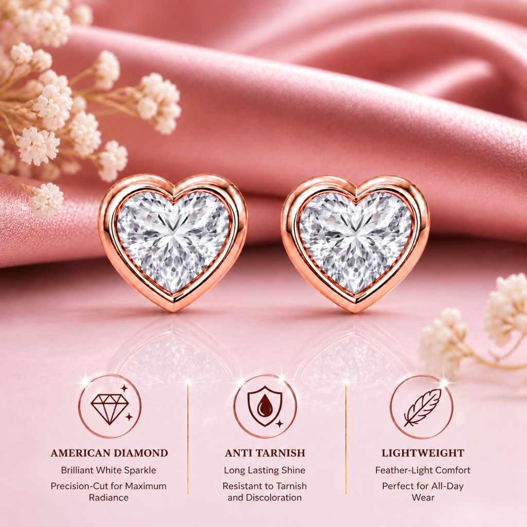 Rose Gold Heart Stud Earrings