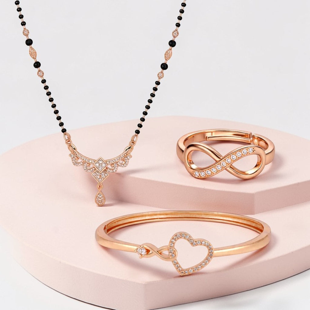 Rose Gold Heart Bracelet with Infinity Ring & Mangalsutra