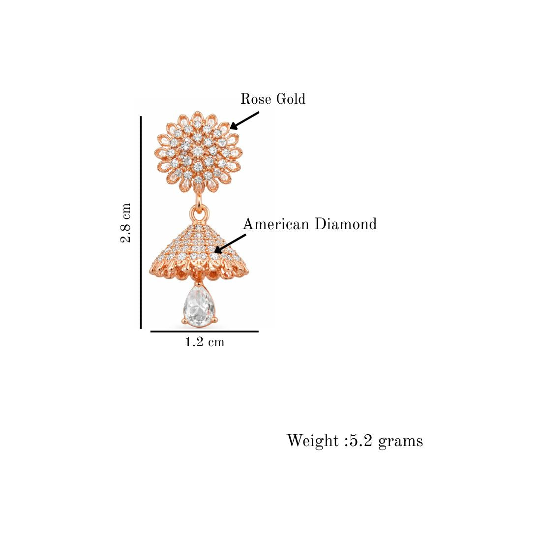 Rose Gold Traditional Jhumki Drop Earrings